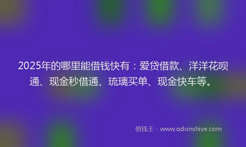 2025年的哪里能借钱快有：爱贷借款、洋洋花呗通、现金秒借通、琉璃买单、现金快车等。