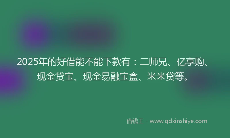 2025年的好借能不能下款有：二师兄、亿享购、现金贷宝、现金易融宝盒、米米贷等。