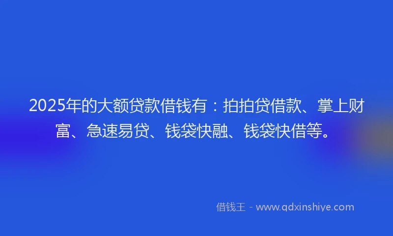 2025年的大额贷款借钱有：拍拍贷借款、掌上财富、急速易贷、钱袋快融、钱袋快借等。