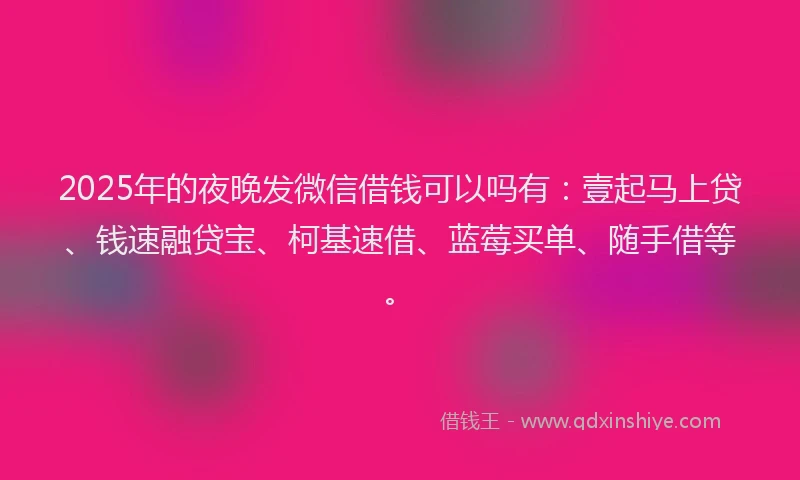 2025年的夜晚发微信借钱可以吗有：壹起马上贷、钱速融贷宝、柯基速借、蓝莓买单、随手借等。