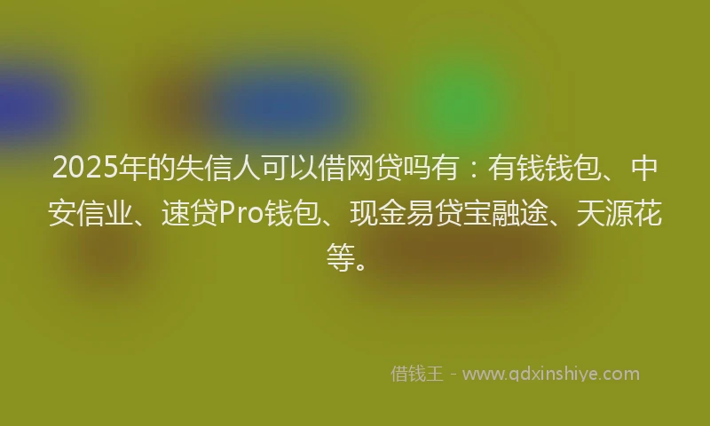 2025年的失信人可以借网贷吗有：有钱钱包、中安信业、速贷Pro钱包、现金易贷宝融途、天源花等。