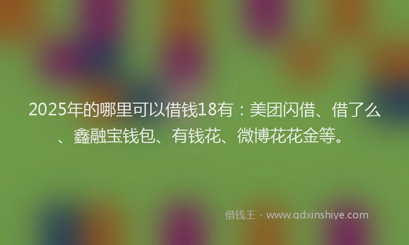 2025年的哪里可以借钱18有：美团闪借、借了么、鑫融宝钱包、有钱花、微博花花金等。