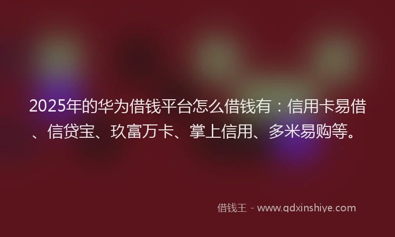 2025年的华为借钱平台怎么借钱有：信用卡易借、信贷宝、玖富万卡、掌上信用、多米易购等。