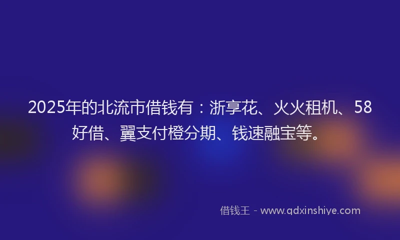 2025年的北流市借钱有：浙享花、火火租机、58好借、翼支付橙分期、钱速融宝等。