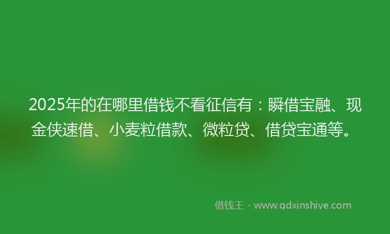 2025年的在哪里借钱不看征信有：瞬借宝融、现金侠速借、小麦粒借款、微粒贷、借贷宝通等。