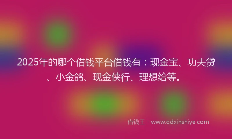 2025年的哪个借钱平台借钱有：现金宝、功夫贷、小金鸽、现金侠行、理想给等。