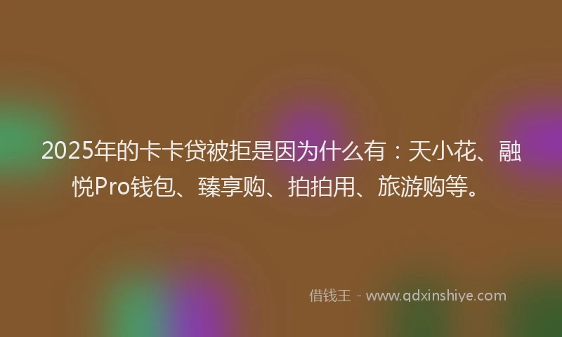 2025年的卡卡贷被拒是因为什么有：天小花、融悦Pro钱包、臻享购、拍拍用、旅游购等。