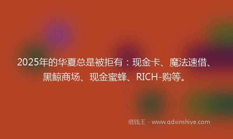 2025年的华夏总是被拒有：现金卡、魔法速借、黑鲸商场、现金蜜蜂、RICH-购等。