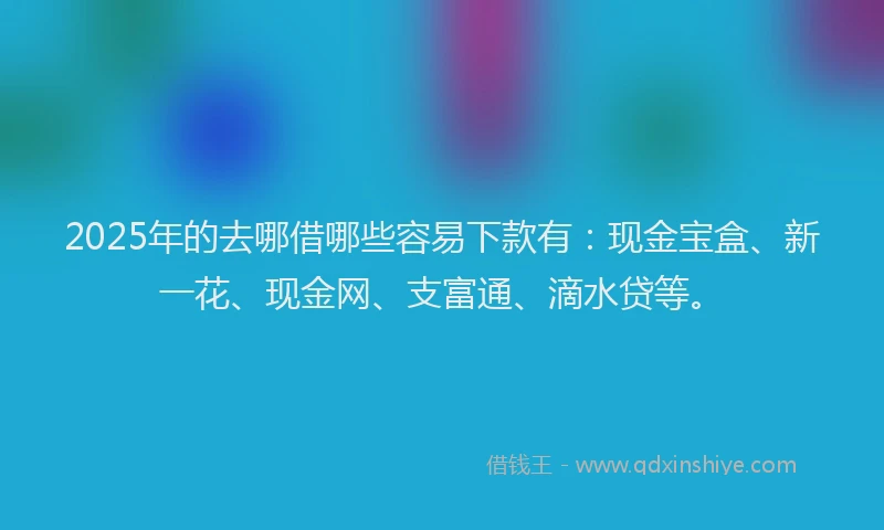 2025年的去哪借哪些容易下款有：现金宝盒、新一花、现金网、支富通、滴水贷等。