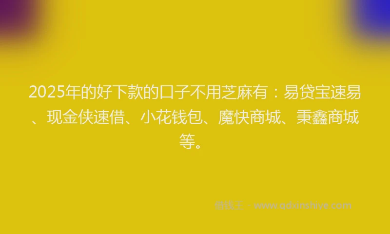 2025年的好下款的口子不用芝麻有：易贷宝速易、现金侠速借、小花钱包、魔快商城、秉鑫商城等。