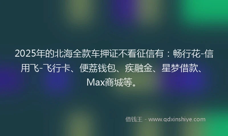 2025年的北海全款车押证不看征信有：畅行花-信用飞-飞行卡、便荔钱包、疾融金、星梦借款、Max商城等。