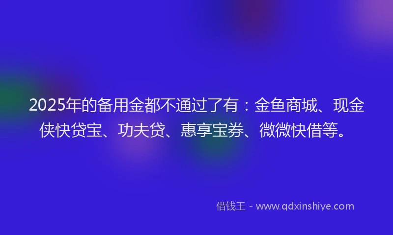 2025年的备用金都不通过了有：金鱼商城、现金侠快贷宝、功夫贷、惠享宝券、微微快借等。