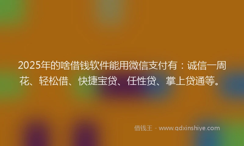 2025年的啥借钱软件能用微信支付有：诚信一周花、轻松借、快捷宝贷、任性贷、掌上贷通等。