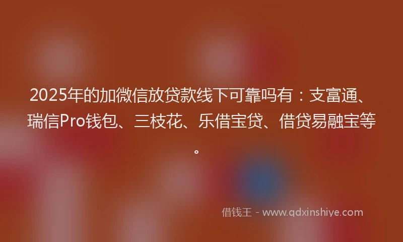 2025年的加微信放贷款线下可靠吗有：支富通、瑞信Pro钱包、三枝花、乐借宝贷、借贷易融宝等。