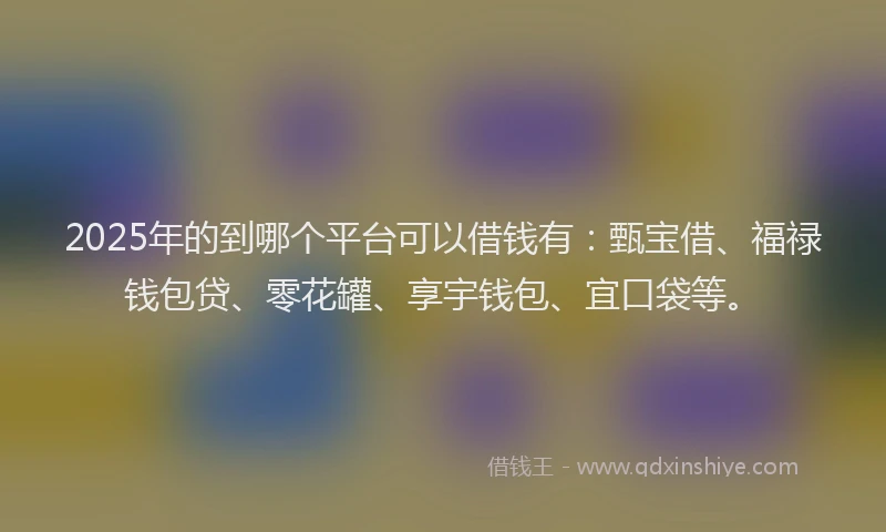 2025年的到哪个平台可以借钱有：甄宝借、福禄钱包贷、零花罐、享宇钱包、宜口袋等。