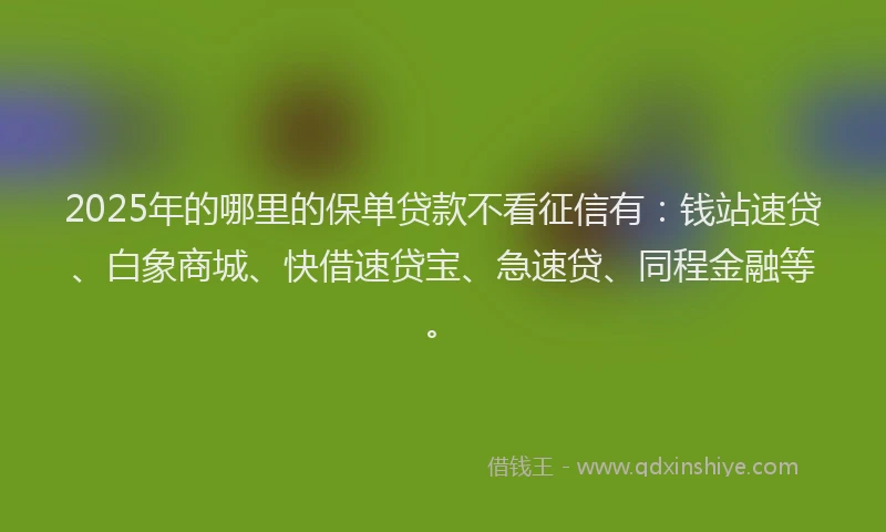 2025年的哪里的保单贷款不看征信有：钱站速贷、白象商城、快借速贷宝、急速贷、同程金融等。
