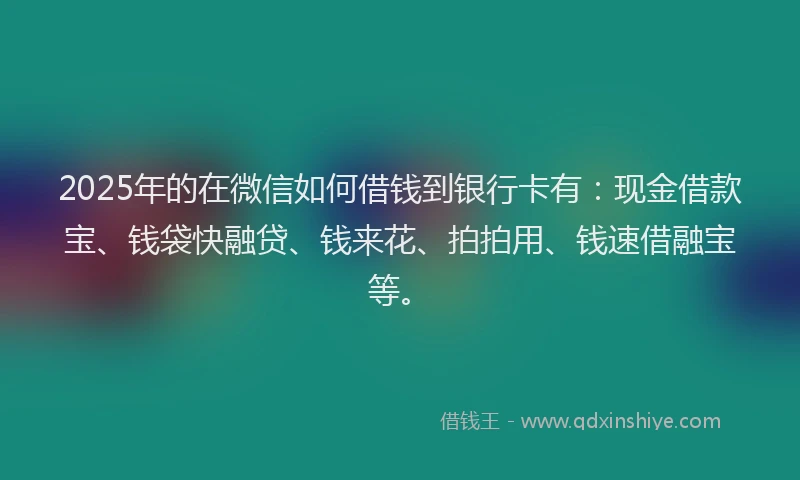 2025年的在微信如何借钱到银行卡有：现金借款宝、钱袋快融贷、钱来花、拍拍用、钱速借融宝等。