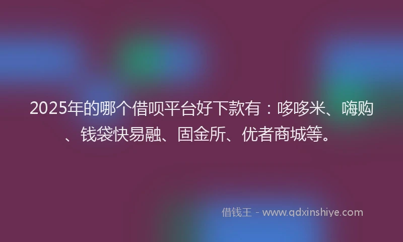2025年的哪个借呗平台好下款有：哆哆米、嗨购、钱袋快易融、固金所、优者商城等。