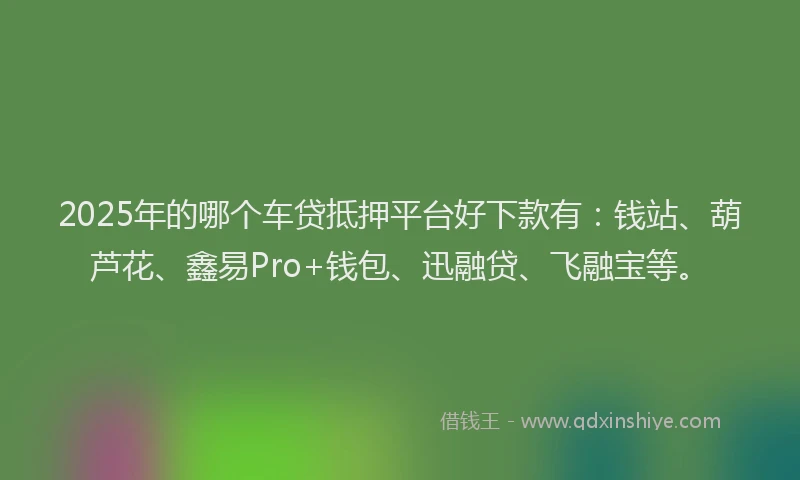 2025年的哪个车贷抵押平台好下款有：钱站、葫芦花、鑫易Pro+钱包、迅融贷、飞融宝等。