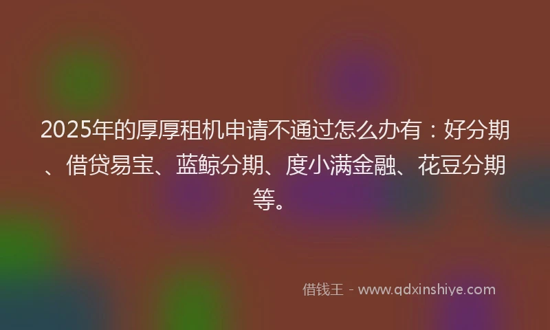 2025年的厚厚租机申请不通过怎么办有：好分期、借贷易宝、蓝鲸分期、度小满金融、花豆分期等。