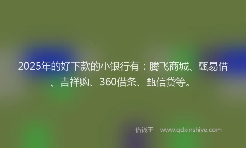 2025年的好下款的小银行有：腾飞商城、甄易借、吉祥购、360借条、甄信贷等。