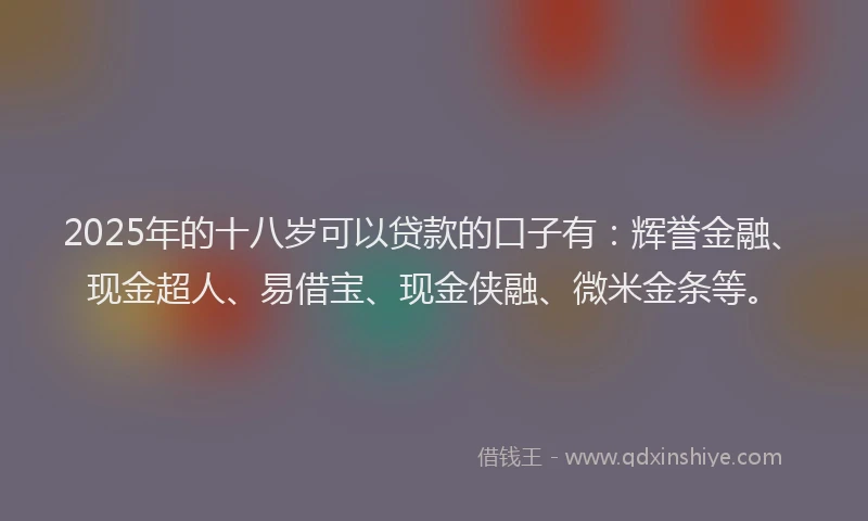 2025年的十八岁可以贷款的口子有：辉誉金融、现金超人、易借宝、现金侠融、微米金条等。