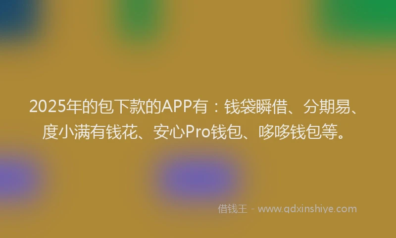 2025年的包下款的APP有：钱袋瞬借、分期易、度小满有钱花、安心Pro钱包、哆哆钱包等。