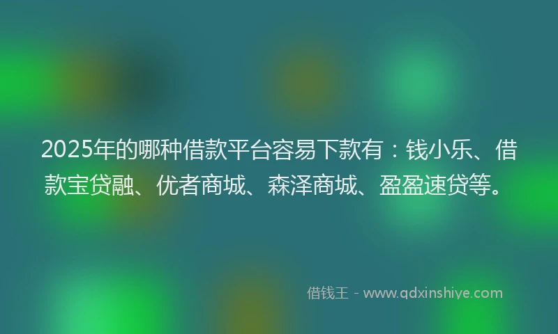 2025年的哪种借款平台容易下款有：钱小乐、借款宝贷融、优者商城、森泽商城、盈盈速贷等。