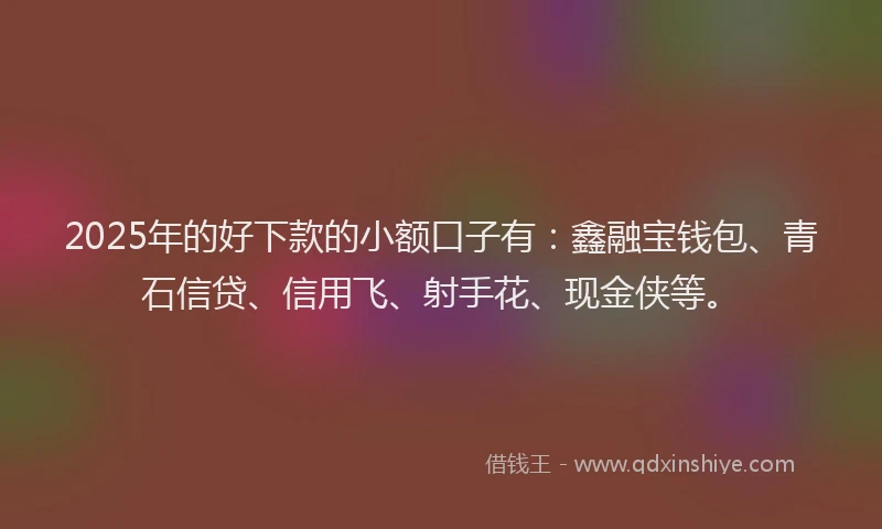 2025年的好下款的小额口子有：鑫融宝钱包、青石信贷、信用飞、射手花、现金侠等。