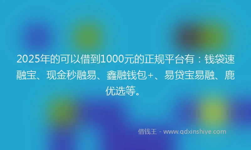 2025年的可以借到1000元的正规平台有：钱袋速融宝、现金秒融易、鑫融钱包+、易贷宝易融、鹿优选等。