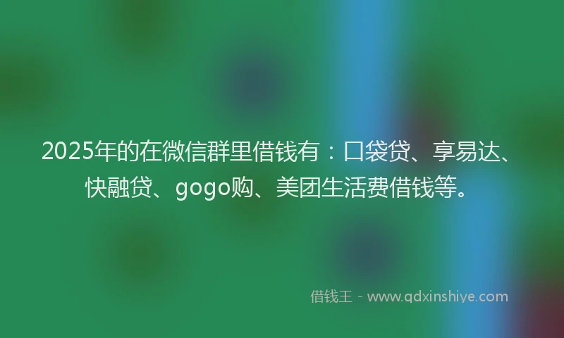 2025年的在微信群里借钱有:口袋贷、享易达、快融贷、gogo购、美团生活费借钱等。