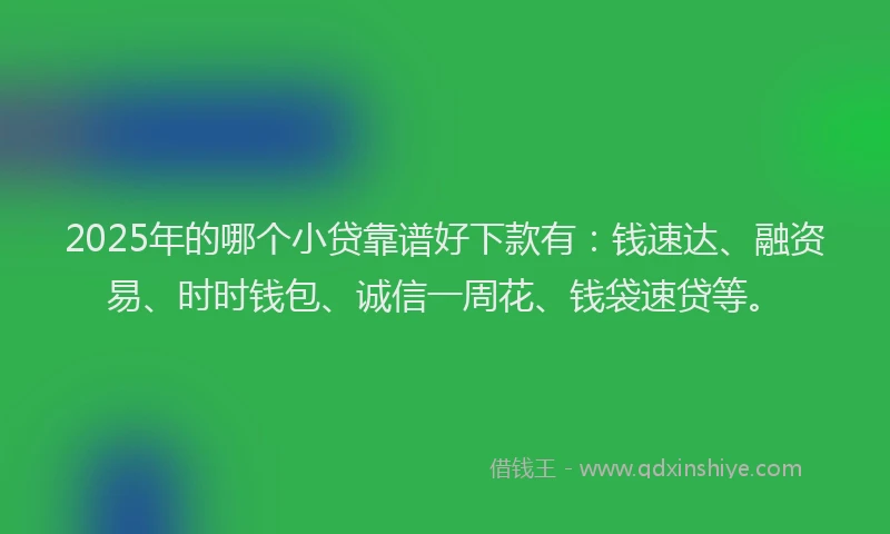 2025年的哪个小贷靠谱好下款有：钱速达、融资易、时时钱包、诚信一周花、钱袋速贷等。