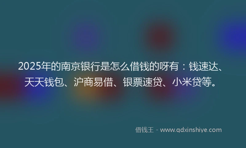 2025年的南京银行是怎么借钱的呀有：钱速达、天天钱包、沪商易借、银票速贷、小米贷等。