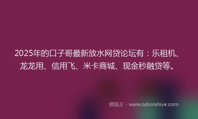 2025年的口子哥最新放水网贷论坛有：乐租机、龙龙用、信用飞、米卡商城、现金秒融贷等。