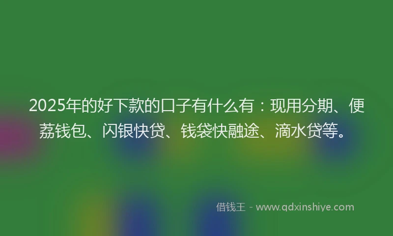 2025年的好下款的口子有什么有：现用分期、便荔钱包、闪银快贷、钱袋快融途、滴水贷等。