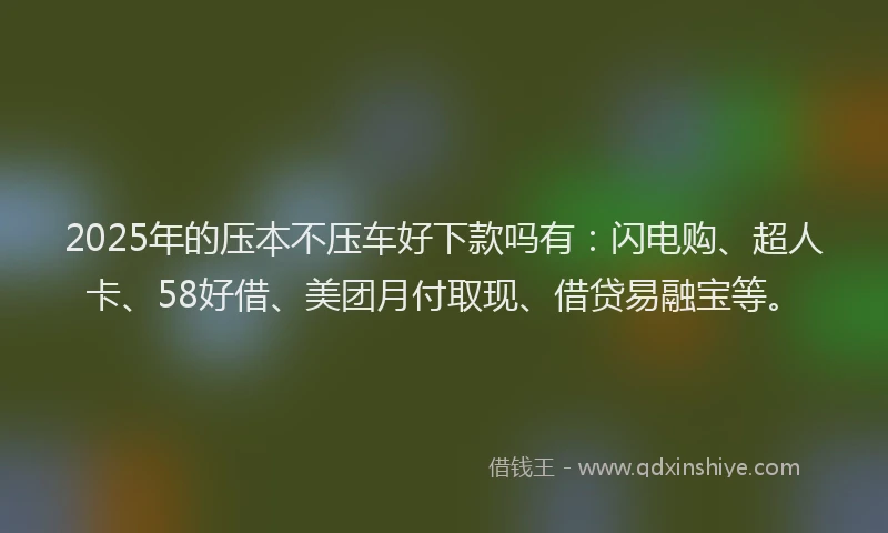 2025年的压本不压车好下款吗有：闪电购、超人卡、58好借、美团月付取现、借贷易融宝等。