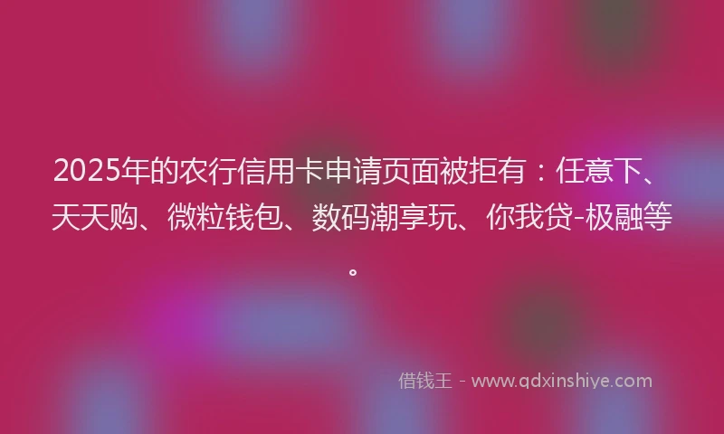 2025年的农行信用卡申请页面被拒有：任意下、天天购、微粒钱包、数码潮享玩、你我贷-极融等。