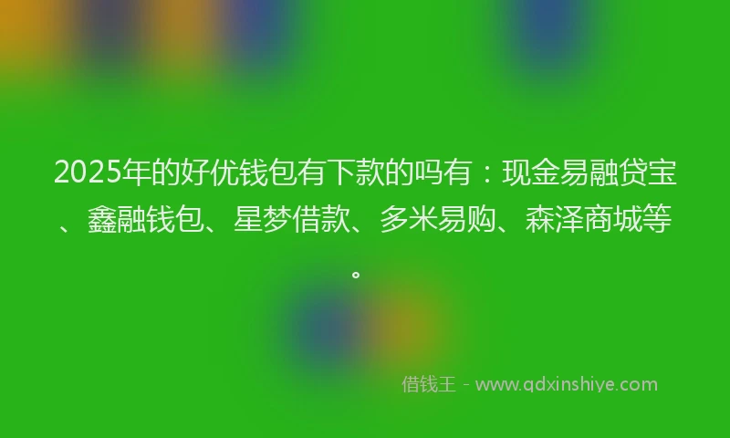 2025年的好优钱包有下款的吗有：现金易融贷宝、鑫融钱包、星梦借款、多米易购、森泽商城等。