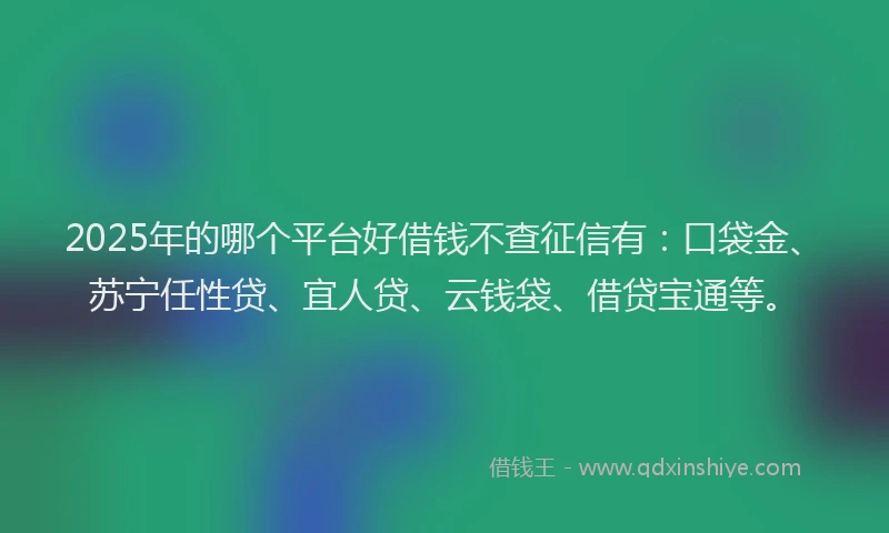 2025年的哪个平台好借钱不查征信有：口袋金、苏宁任性贷、宜人贷、云钱袋、借贷宝通等。