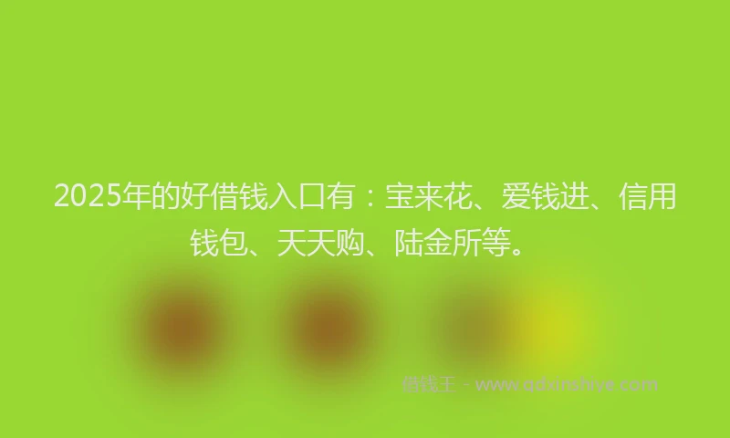 2025年的好借钱入口有：宝来花、爱钱进、信用钱包、天天购、陆金所等。