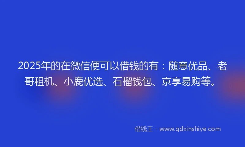 2025年的在微信便可以借钱的有：随意优品、老哥租机、小鹿优选、石榴钱包、京享易购等。