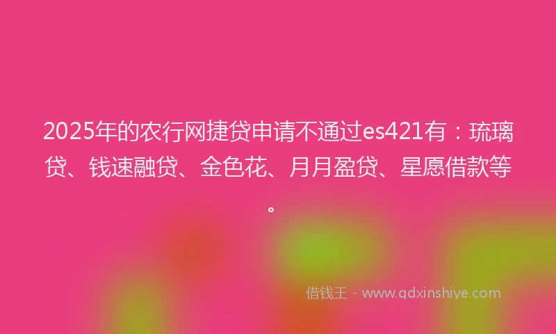 2025年的农行网捷贷申请不通过es421有：琉璃贷、钱速融贷、金色花、月月盈贷、星愿借款等。