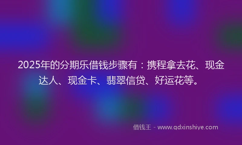 2025年的分期乐借钱步骤有:携程拿去花、现金达人、现金卡、翡翠信贷、好运花等。