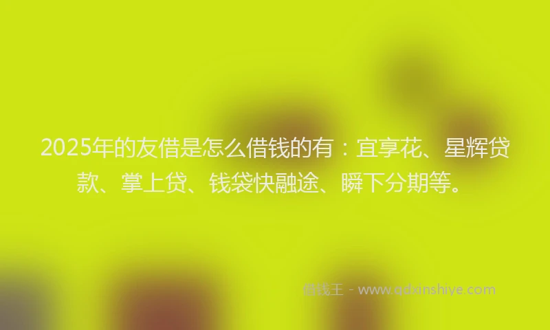 2025年的友借是怎么借钱的有：宜享花、星辉贷款、掌上贷、钱袋快融途、瞬下分期等。