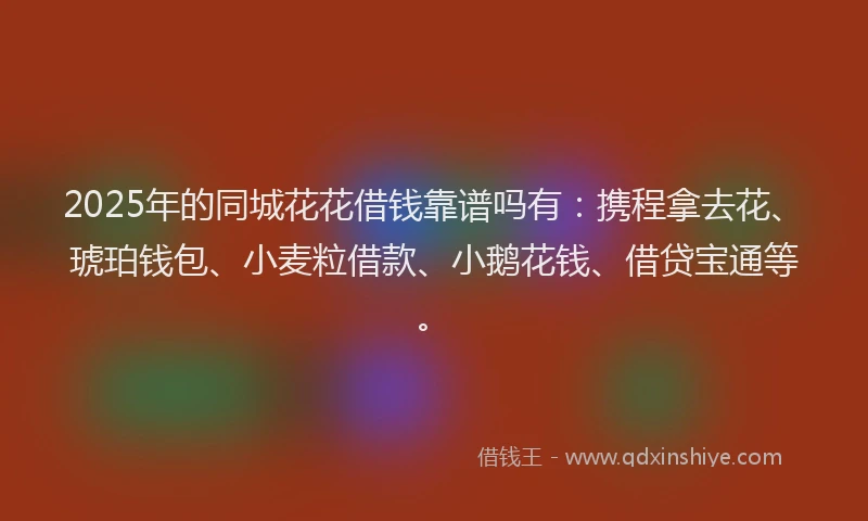 2025年的同城花花借钱靠谱吗有:携程拿去花、琥珀钱包、小麦粒借款、小鹅花钱、借贷宝通等。