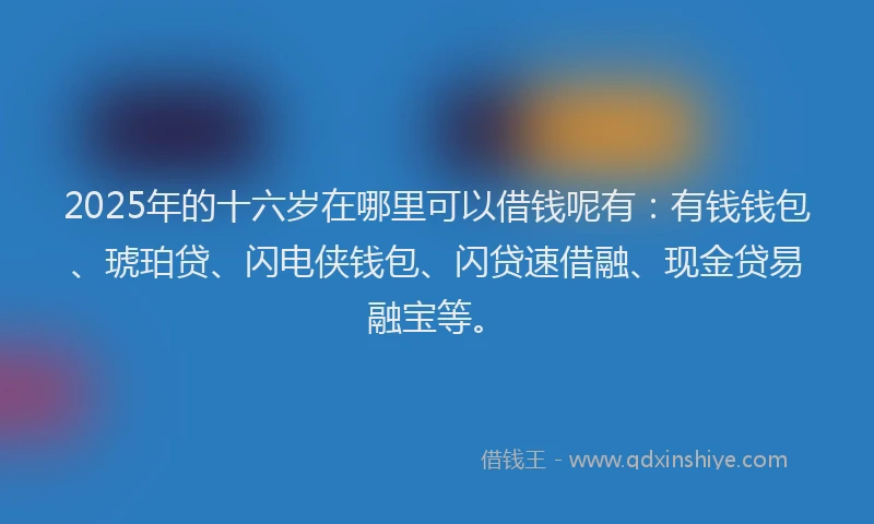2025年的十六岁在哪里可以借钱呢有：有钱钱包、琥珀贷、闪电侠钱包、闪贷速借融、现金贷易融宝等。