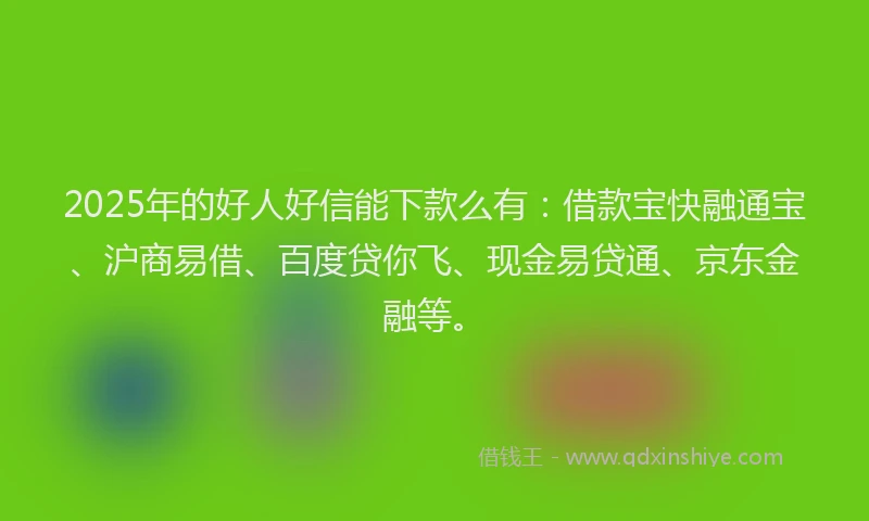 2025年的好人好信能下款么有：借款宝快融通宝、沪商易借、百度贷你飞、现金易贷通、京东金融等。