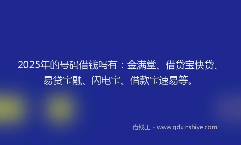 2025年的号码借钱吗有：金满堂、借贷宝快贷、易贷宝融、闪电宝、借款宝速易等。