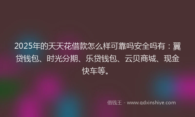 2025年的天天花借款怎么样可靠吗安全吗有：翼贷钱包、时光分期、乐贷钱包、云贝商城、现金快车等。
