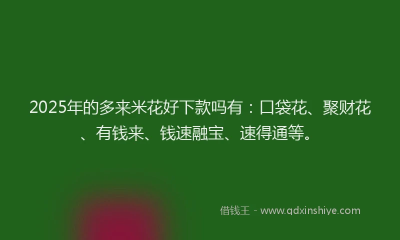 2025年的多来米花好下款吗有：口袋花、聚财花、有钱来、钱速融宝、速得通等。